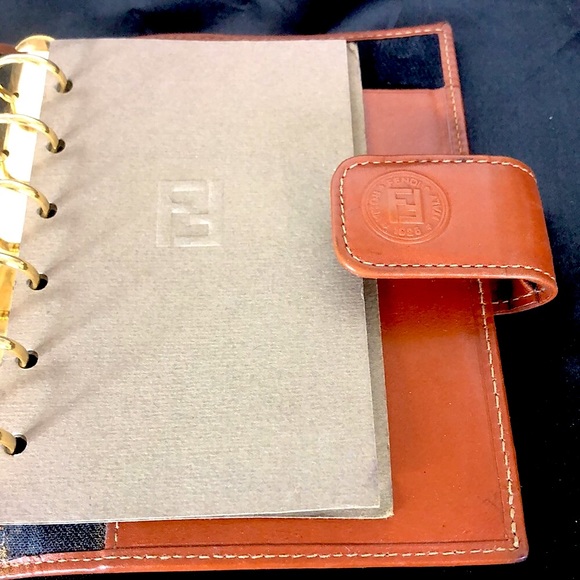 FENDI PEQUIN PECAN Striped Agenda Binder Passport Holder Credit Card Wallet - Picture 7 of 12